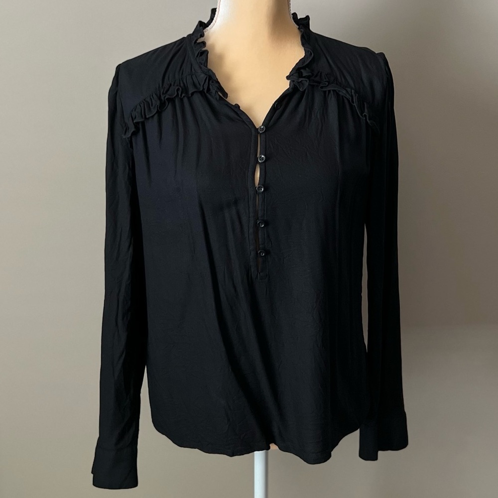 Hinge Ruffled Button Down Black Blouse - image 5